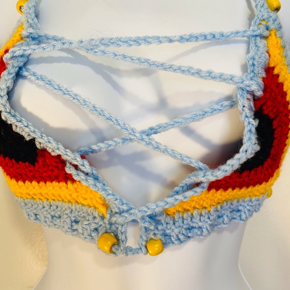 Crochet Laced Bead Bralette Blue Red Black Yellow - Picture 2 of 7